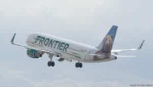 Frontier Airlines' flight in the sky.