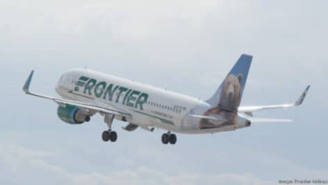 Frontier Airlines' flight in the sky.