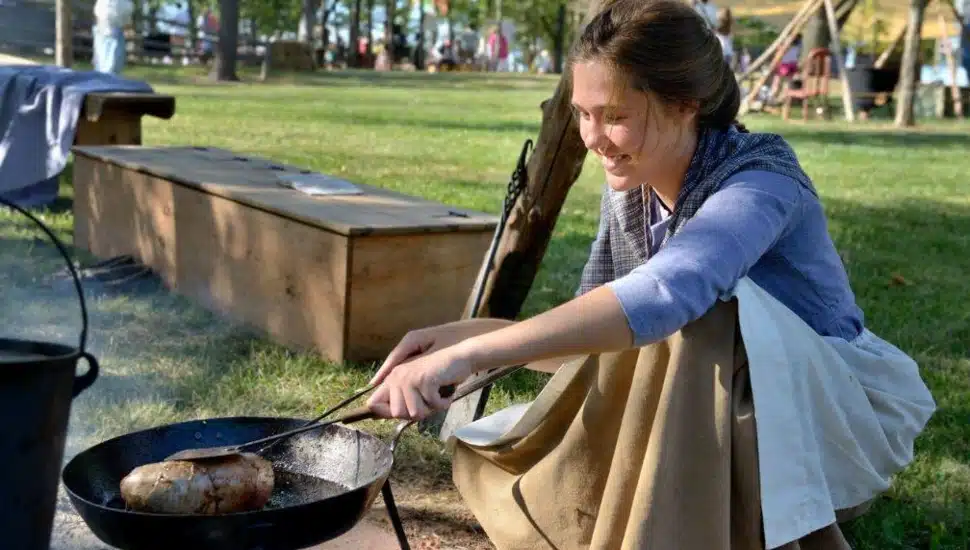A cooking demonstration at Goschenhoppen Folk Festival.