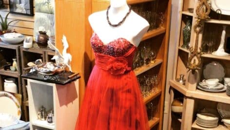 Formal red gown and other fun finds at Marian's Attic.