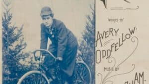 old photo of woman on bicycle, album cover