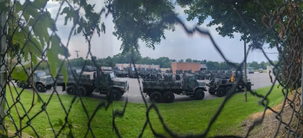 The view from a backyard next to the Marine Corps Training Center in Ridley.