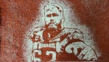 A Jason Kelce portrait tomato pie at Conshohocken Italian Bakery.