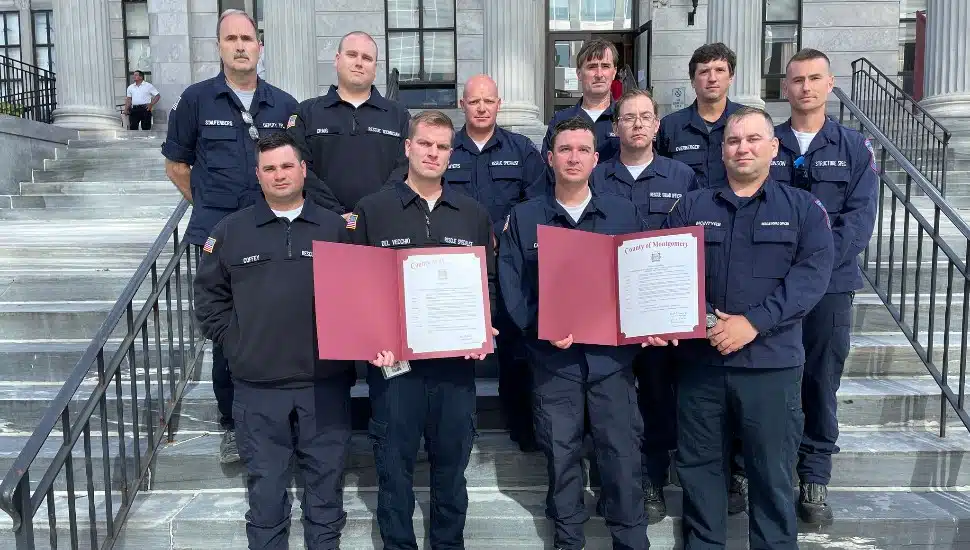 Montgomery County Urban Search and Rescue Team outside of Montgomery County Court House