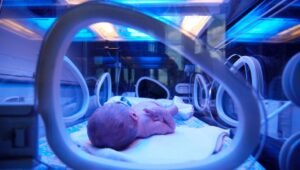 Premature baby in an incubator