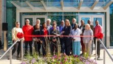 Montgomery County Community College Science Center exterior group cutting ribbon