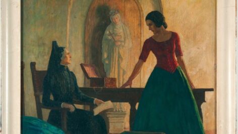 n.c. wyeth painting depicting two women inside for novel ramona found in thrift store with frame