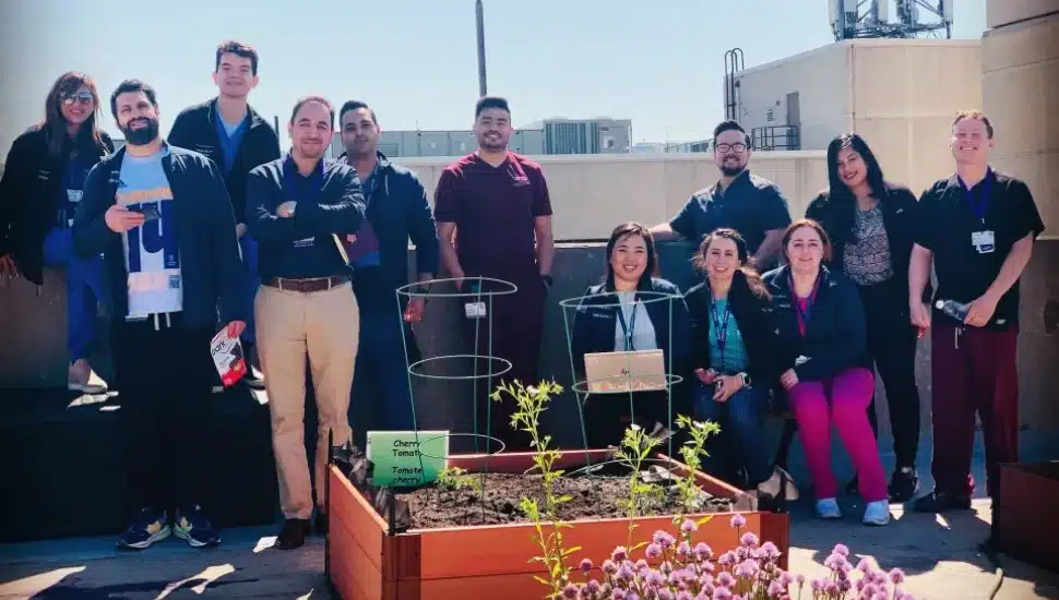 The Go for the Greens roof garden of the Nicholas and Athena Karabots Medical Building in Norristown with key partners.