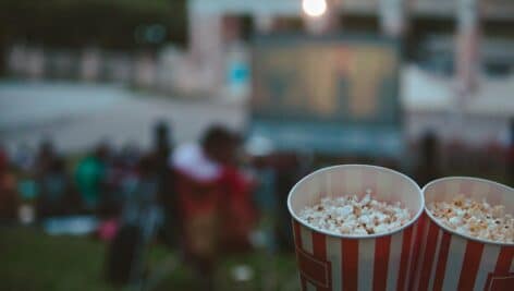popcorn close up open air cinema concept. copy space