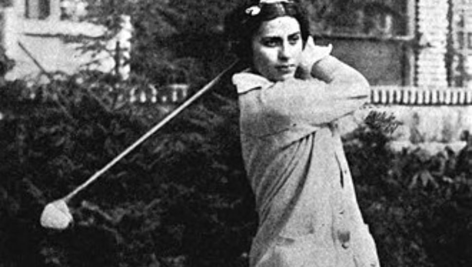 Glenna Collett Vare swinging a golf club.