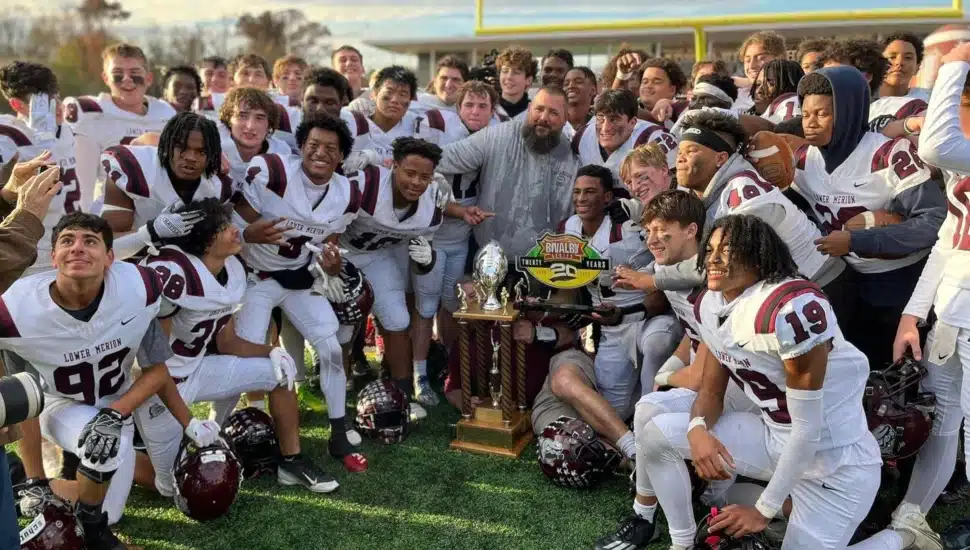 Lower Merion High School football team group photo.