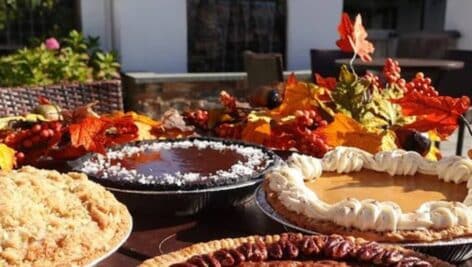 An assortment of Thanksgiving pies.