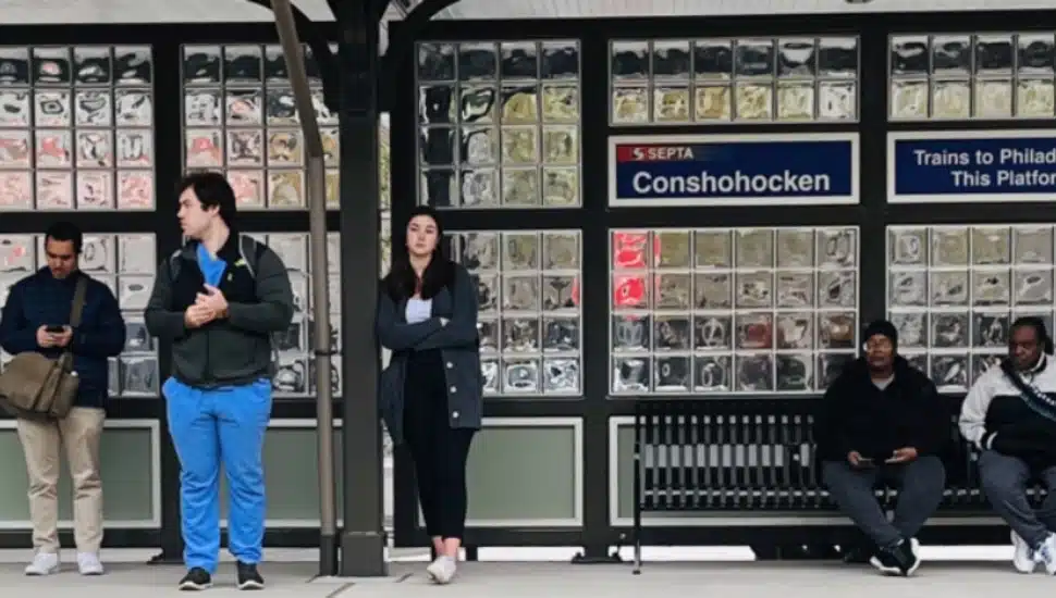 SEPTA riders waiting at the new Conshohocken station.