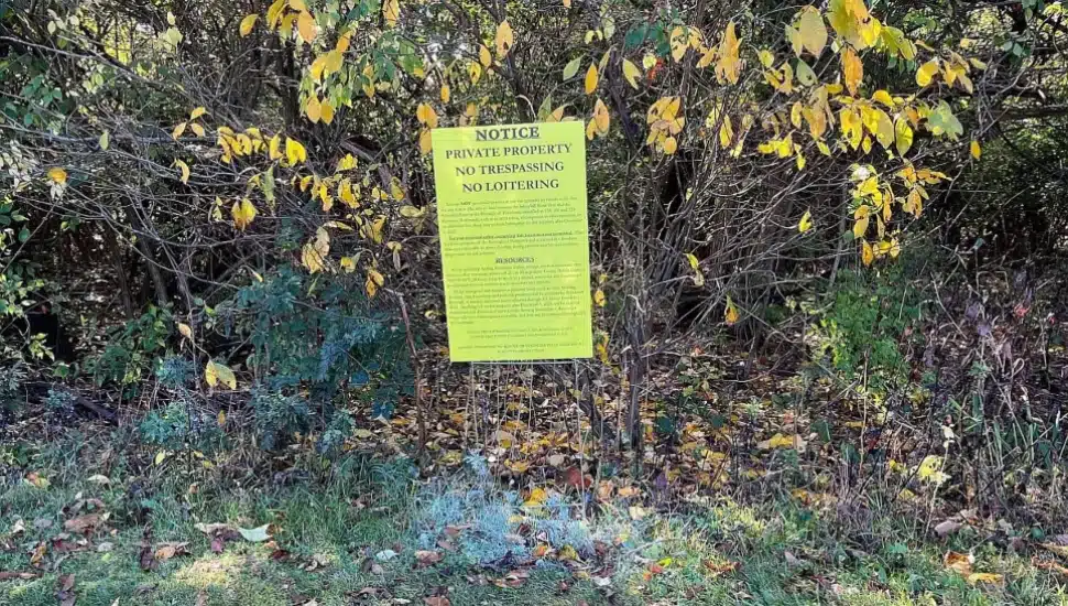 Sign warning of homeless sweep in Pottstown.