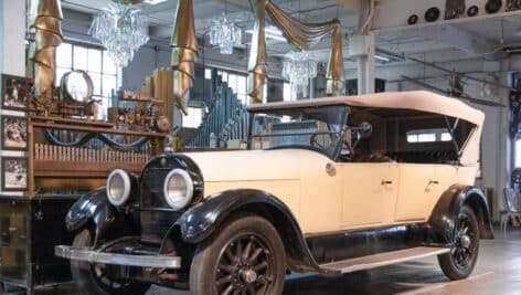 A classic automobile inside the American Treasure Tour Museum in Oaks.