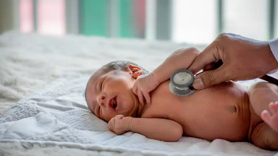 Baby getting a check up in a hospital