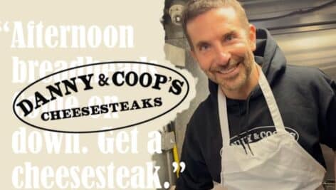 Bradley Cooper serving up cheesesteaks.