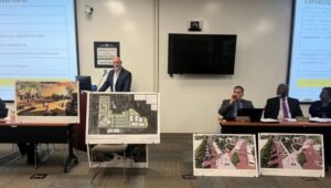 Pinnacle Realty Company Anthony Maras presents a concept for the Preserve at Stony Brook, as part of plans to redevelop 68 acres on the municipality’s portion of the Norristown State Hospital property during a Norristown Municipal Council work session on Dec. 19, 2023.