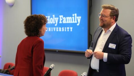 Timothy Chubb, Chief Investment Officer at Girard pictured with Holy Family University President Anne Prisco.