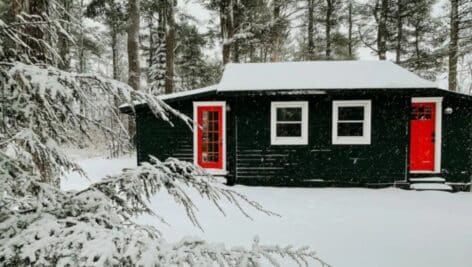Camp Pocono Pines cabin in the snow