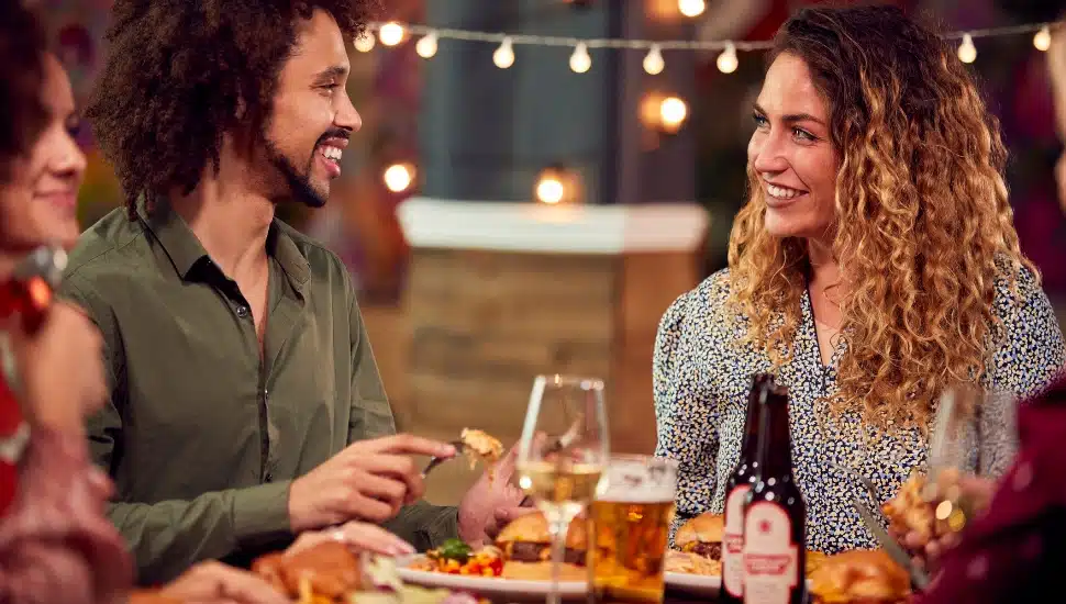 Couple sharing a meal at TGI Fridays