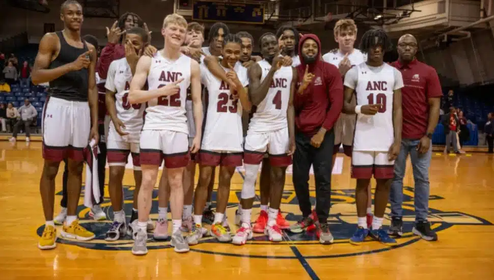 The Academy of the New Church boys' basketball team after defeating Friends’ Central for the Friends Schools League championship.