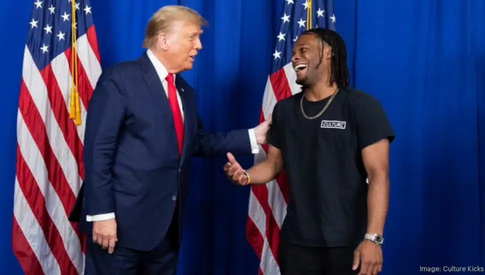 Chase Young and former president Donald Trump at Philadelphia's Sneaker Con.