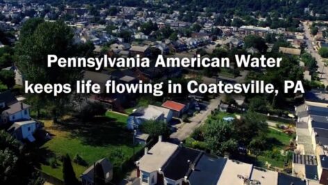 image of the city of Coatesville from above with the words, "Pennsylvania American Water keeps life flowing in Coatesville, PA"
