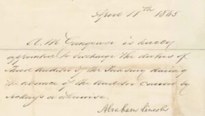 A Lincoln presidential order signed April 11, 1865, four days before Abraham Lincoln's assassination, is being sold in Ardmore.