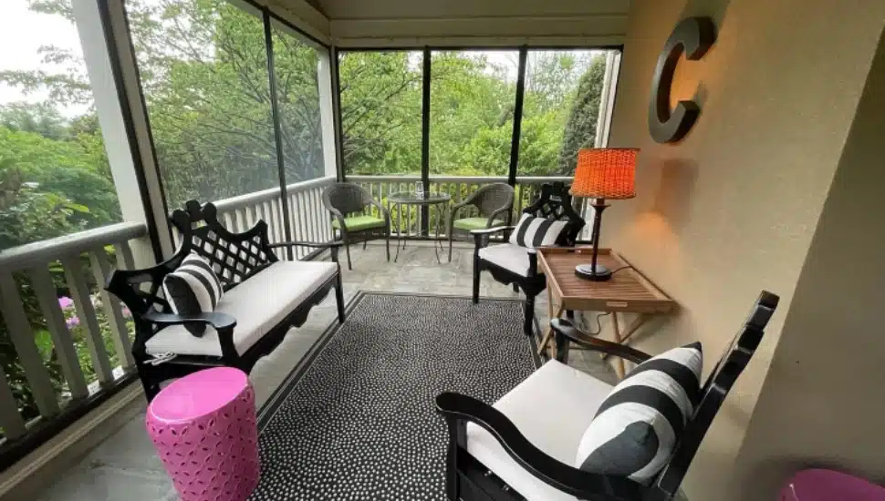 Screened porch at 1733 School House Lane in Lower Gwynedd. Image via Zillow.com.