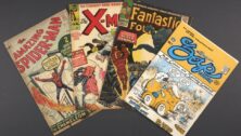 A Spider-Man comic, X-Men comic, Fantastic Four comic, and Zap comic