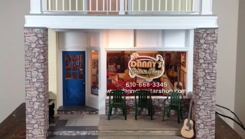A model of Danny's Guitar Shop in Narberth.