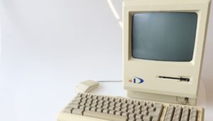 A 1980's Apple computer.