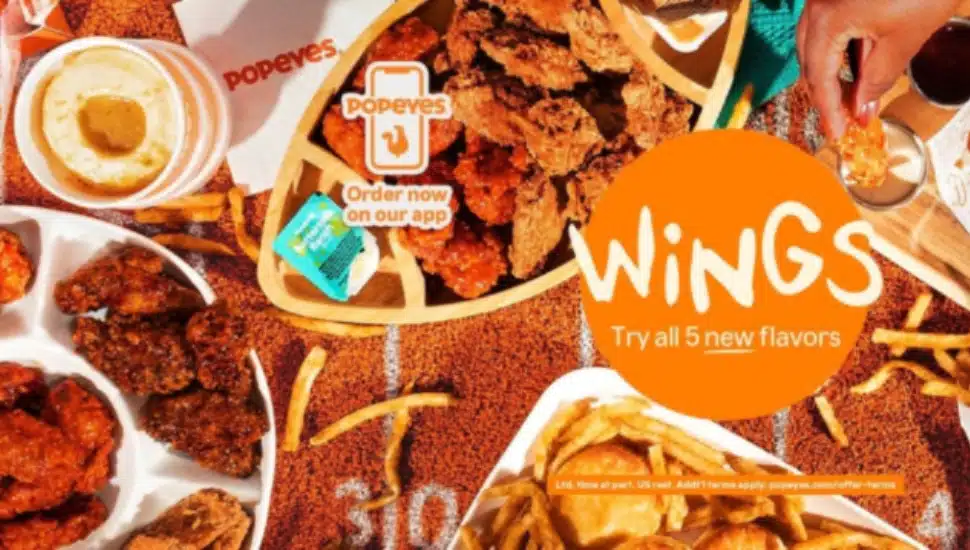 Popeyes Chicken's food menu.