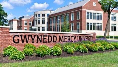 Campus sign of Gwynned Mercy University.