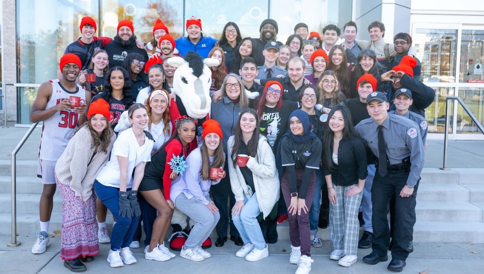 Montgomery County Community College President Vicki Bastecki-Perez (center) with students at the College’s Blue Bell Campus.