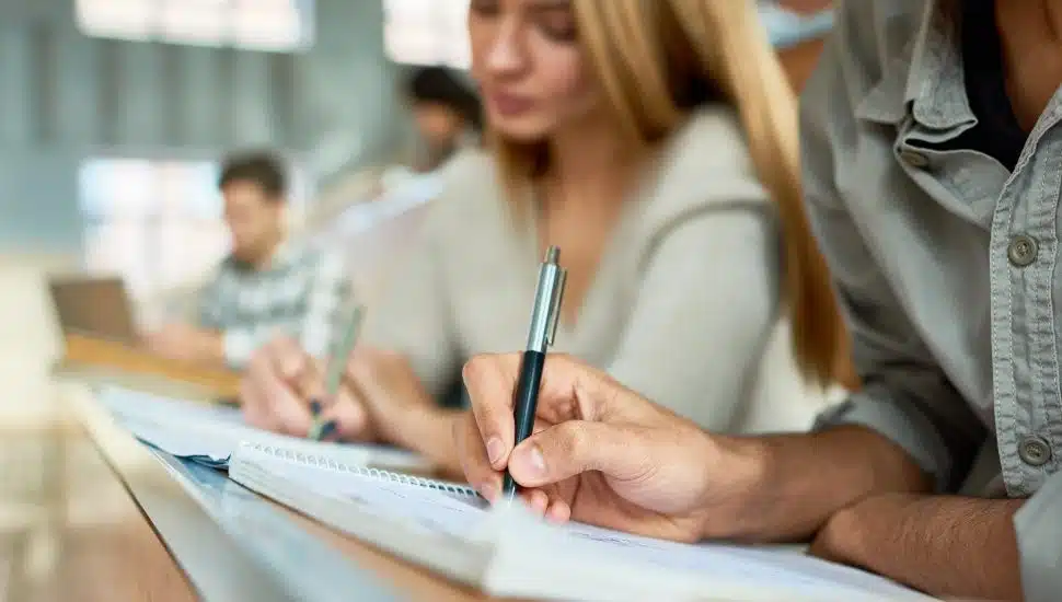 students studying in class