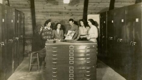 A natural history class circa 1940s examining a Darlington Herbarium specimen with Dr. Robert B. Gordon from the library’s WCU Historic Photograph Collection.