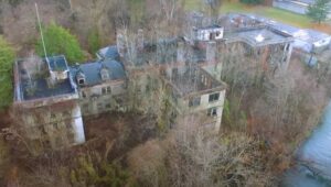birds-eye-view of abandoned McNeal Mansion