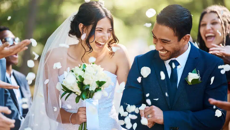 Bride and groom celebrate their wedding