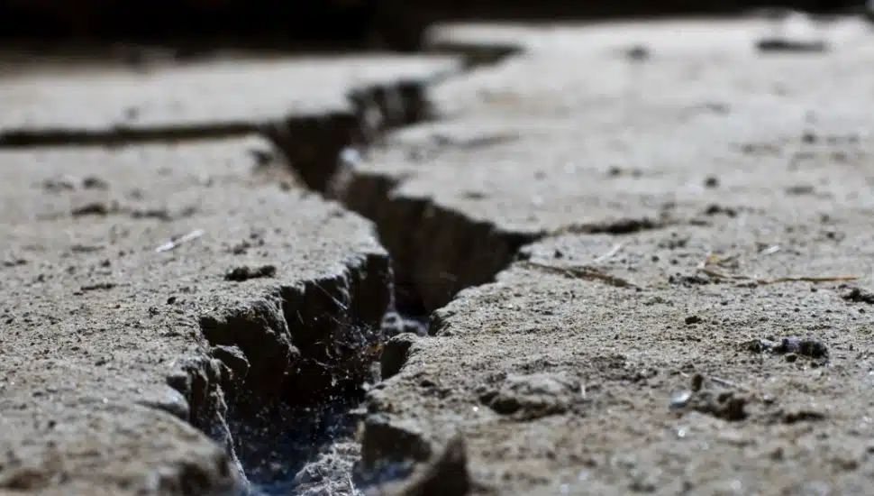A cracked concrete road