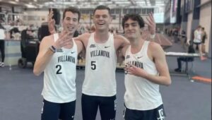 Villanova's Sean Dolan, Charlie O'Donovan and Liam Murphy after they broke 4:00 in the mile at Penn State last year.