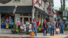 shoppers on sidewalk in New Hope
