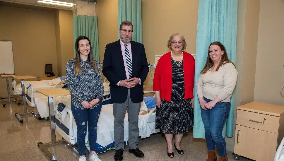 Djazia Aissiouene, Dr. Stuart H. & Sandra K. Fine Nursing Scholars Annual and Endowment Scholarship recipient; Dr. Stuart H. Fine; Sandra K. Fine; and Kellie Sirianni, Dr. Stuart H. & Sandra K. Fine Nursing Scholars Annual and Endowment Scholarship recipient. Photo by Linda Johnson