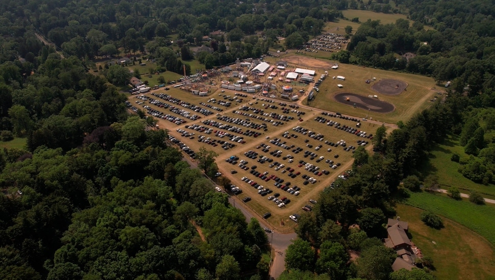 Aerial-view photo of the June Fete Fairgrounds, which the Pennypack Ecological Restoration Trust has agreed to purchase.