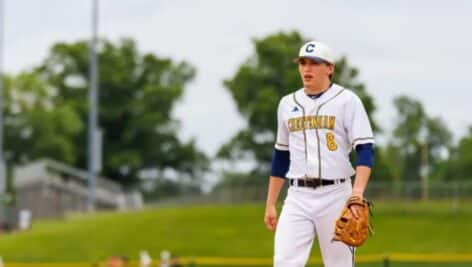 Corey Bradley, in baseball uniform on the field