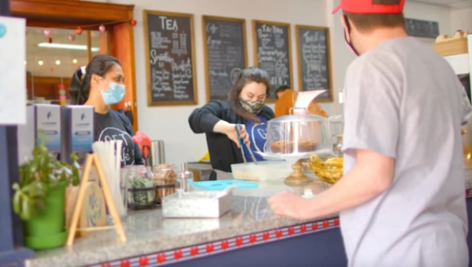 GET Cafe workers in Narberth help customers.