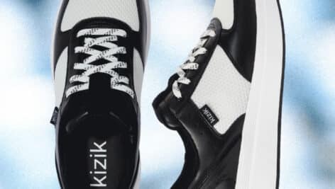 Black and white Kizik sneakers.