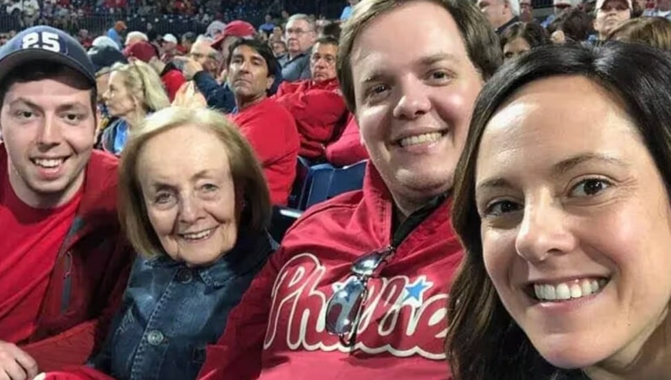 Marilyn Jarin with her family at a Phillies game