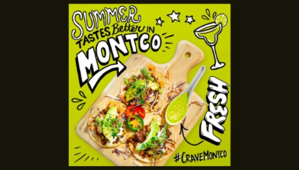 A graphic displaying a plate of tacos with the text "Summer Tastes Better in Montco."